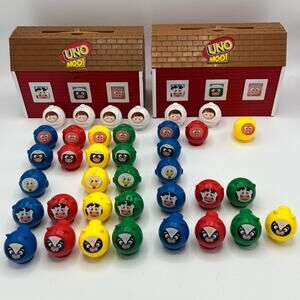 Mattel UNO MOO! Farm Animal Game 2 Carrying Cases 37 Pieces - Incomplete
